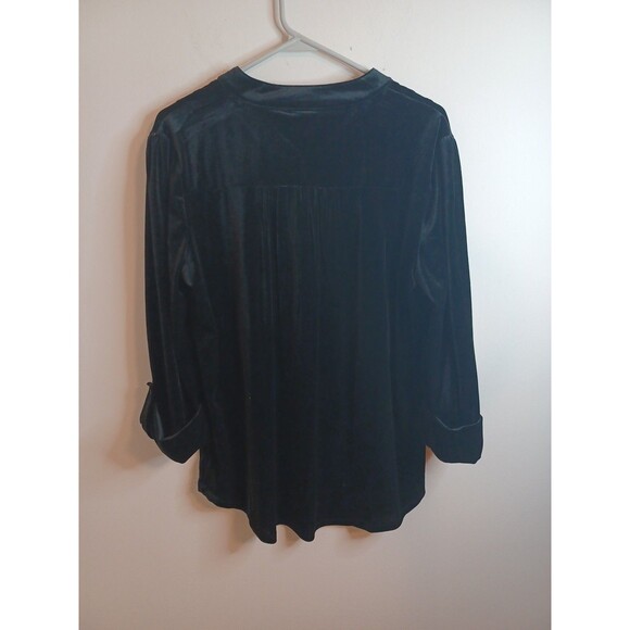 New Directions Crushed Velvet Popover Top L Black V Neck Quiet Luxury Old Money - Picture 8 of 9